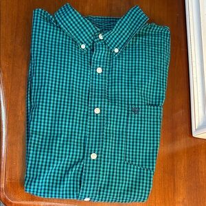 Chaps Teal and Navy Checkered Button Down Shirt XL